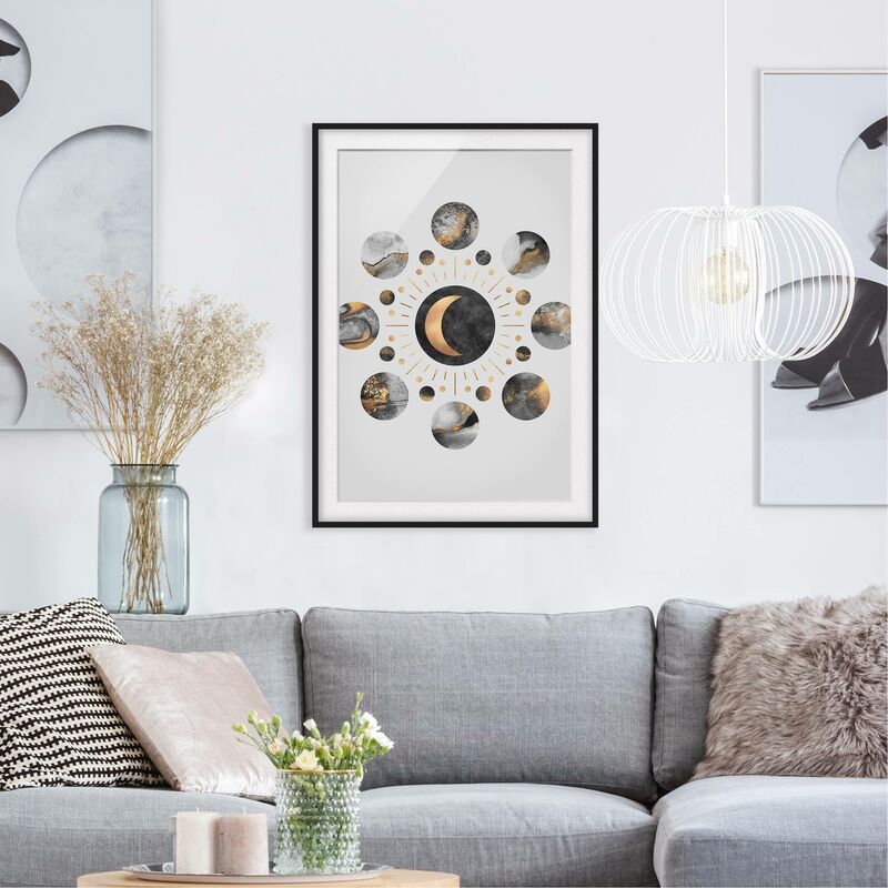 Poster con cornice - Moon Phases astratta dell'oro Dimensione HxL