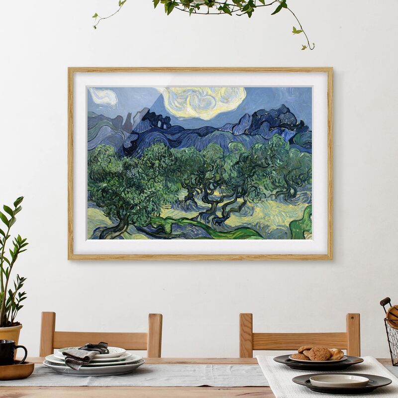 Poster con cornice - Vincent Van Gogh - Olive Trees Dimensione HxL: 18cm x  24cm, Colore cornice: Rovere