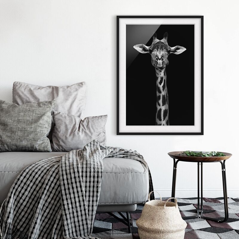 Poster ritratto giraffa con cornice nera 40x60 cm