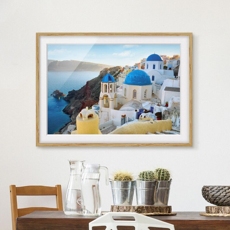 Poster con cornice - Santorini Dimensione HxL: 18cm x 24cm, Colore cornice:  Rovere