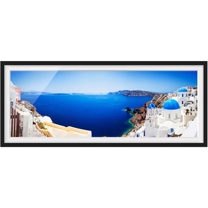 Poster con cornice - View Over Santorini Dimensione HxL: 20cm x 50cm,  Colore cornice: Nero