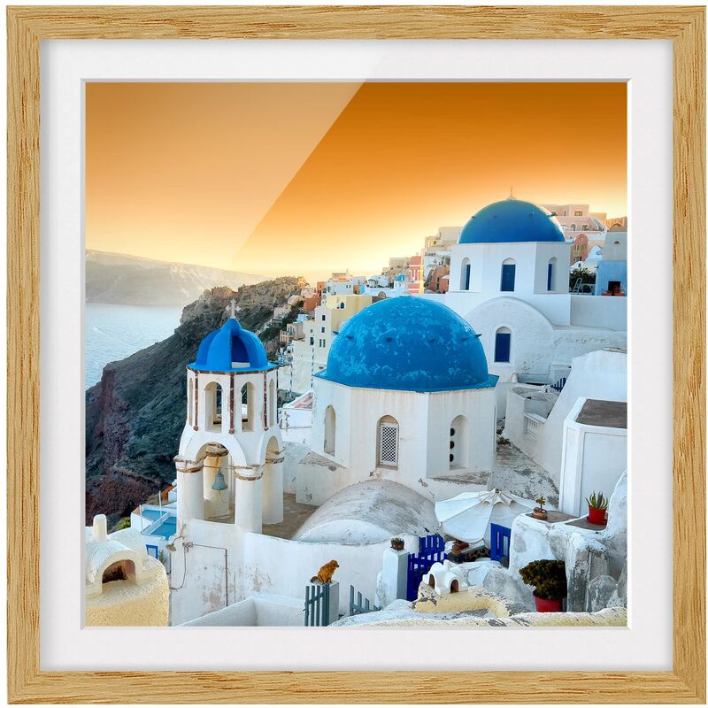 Poster con cornice - Sunset Over Santorini Dimensione HxL: 20cm x 20cm,  Colore cornice: Rovere