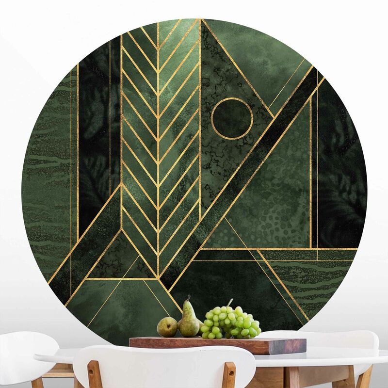 Carta da parati - Forme geometriche oro verde smeraldo - Formato quadrato  Dimensione HxL: 192cm x 192cm