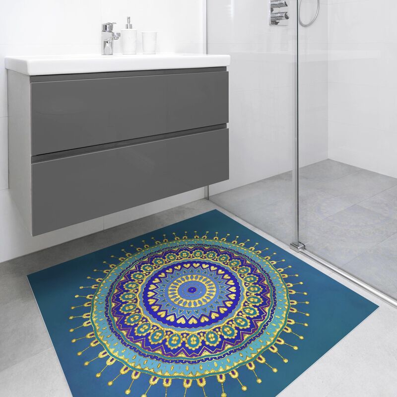 Tappeti in vinile - Mandala in blu e oro - Quadrato 1:1 Dimensione HxL:  40cm x 40cm