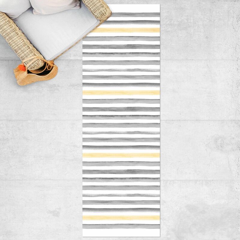 Tappeti in vinile - Giallo e grigio in strisce di acquerello - Pannello  Dimensione HxL: 90cm x 30cm