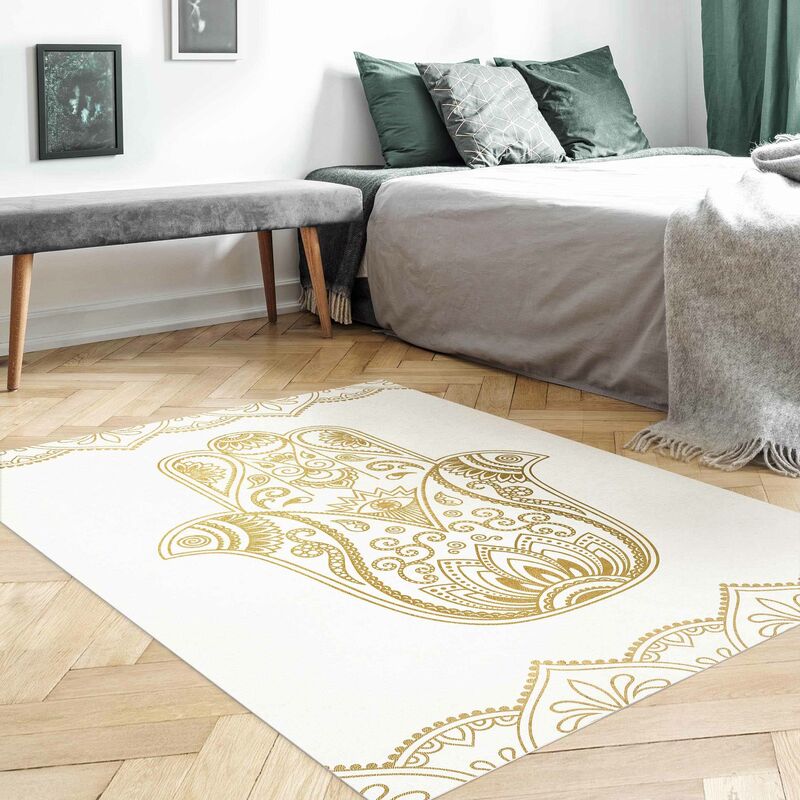 Tappeti in vinile - Illustrazione di set mano di Fatima loto OM in oro -  Verticale 4:3 Dimensione HxL: 60cm x 45cm