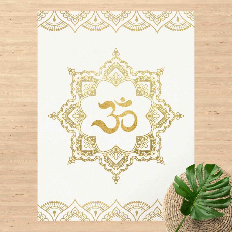 Tappeti in vinile - Illustrazione ornamentale di mandala con OM bianco e  oro - Verticale 4:3 Dimensione HxL: 60cm x 45cm