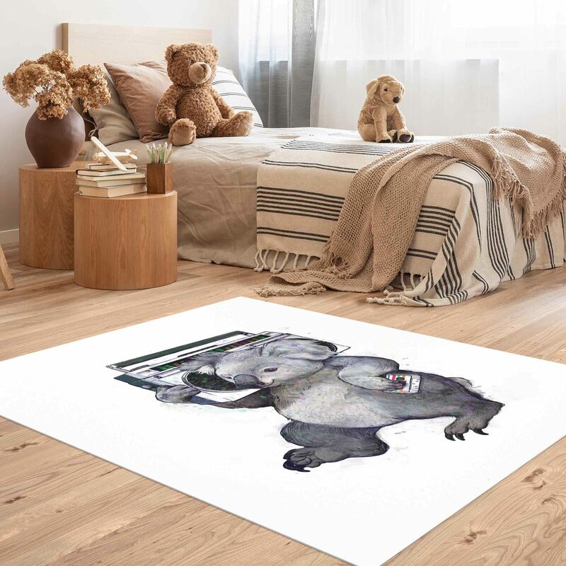 Tappeti in vinile - Laura Graves - Illustrazione pittura di koala con radio  - Verticale 4:3 Dimensione HxL: 60cm x 45cm