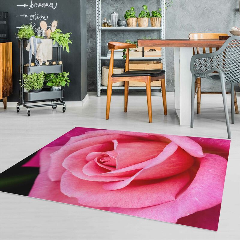 Tappeti in vinile - Grandi foglie con rose su sfondo verde