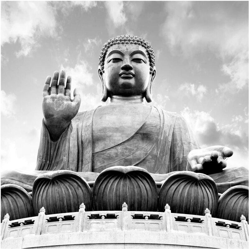 Carta da parati - Grande Buddha in bianco e nero Dimensione HxL: 192cm x  192cm Materiale: Smart