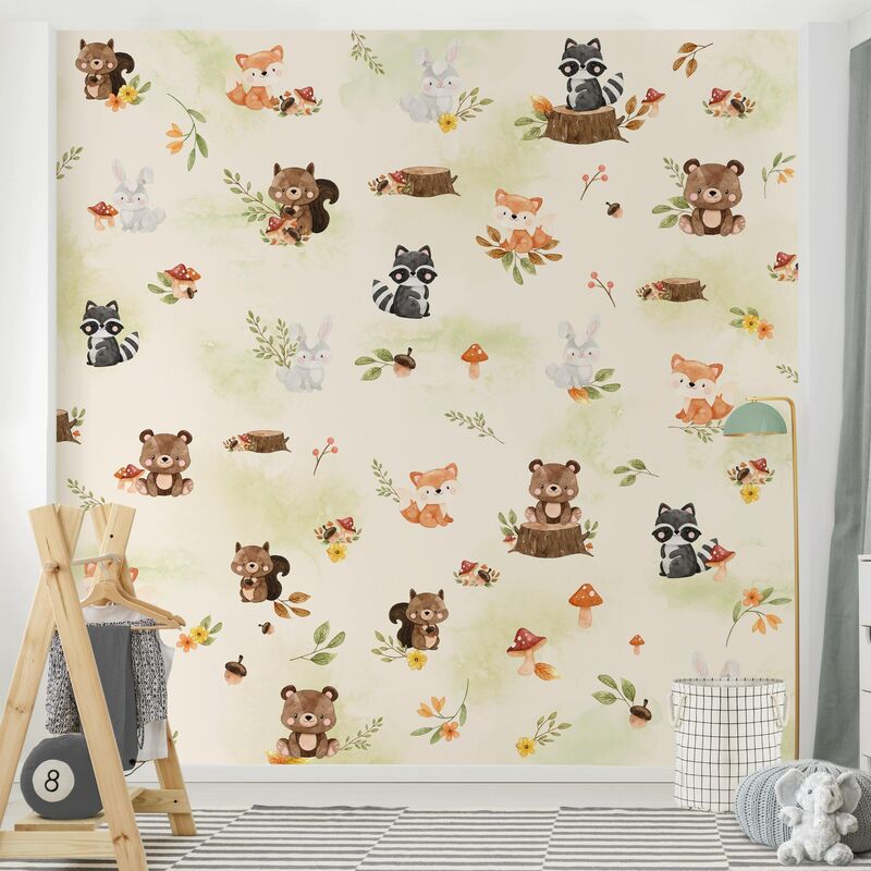 Carta da parati adesiva bambini - Mappamondo con animali Dimensione HxL:  190cm x 288cm