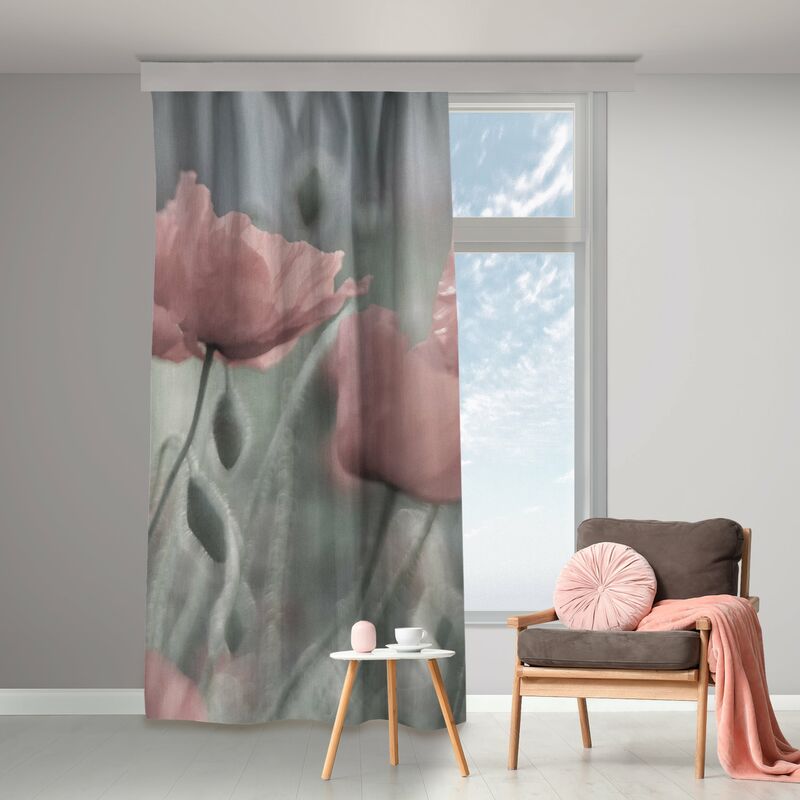 Tende - Peonie e papaveri - Giallo caldo Dimensione HxL: 125cm x 130 cm (1  Tenda)