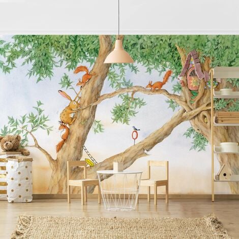 Carta da parati adesiva bambini - Josi Hase - Casa degli scoiattoli  Dimensione HxL: 190cm x 288cm