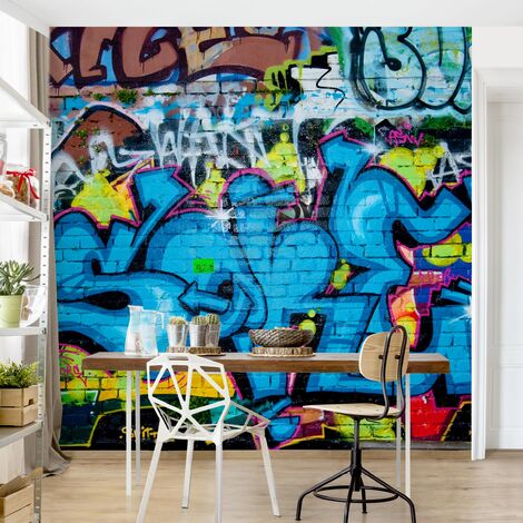 Carta da parati adesiva parete in pietra - Colors Of Graffiti - Formato  quadrato Dimensione HxL: 192cm x