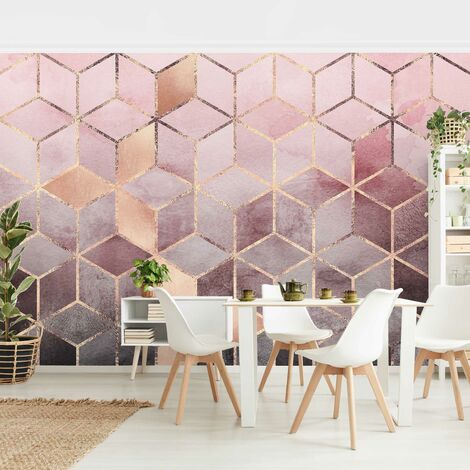 Carta da parati - Rosa Grigio d'oro Geometria - Orizzontale Dimensione HxL:  190cm x 288cm Tessuto non