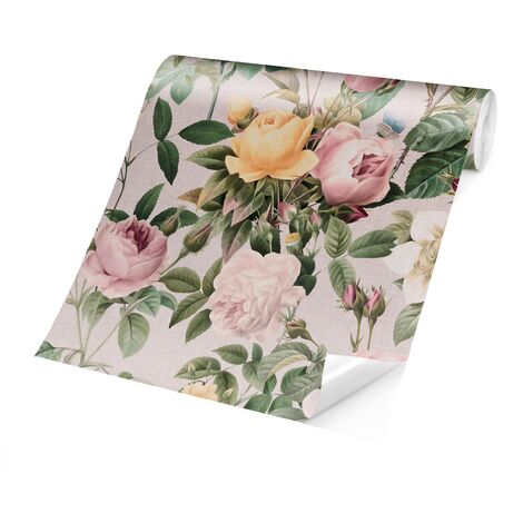 Carta da parati adesiva - Illustrazione floreale di rose vintage