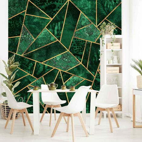 Carta da parati Premium - Dark Emerald con oro - Formato quadrato  Dimensione HxL: 192cm x 192cm Tessuto