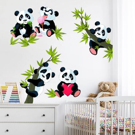 Adesivi murali bambini - Set di dolci orsetti panda - Stickers cameretta  Dimensione LxH: 30cm x 45cm