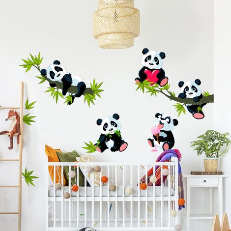 Adesivi murali bambini - Set di dolci orsetti panda - Stickers cameretta  Dimensione LxH: 30cm x 45cm