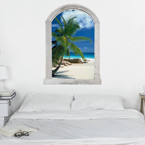 Trompe l'oeil adesivi murali - Finestra su spiaggia da sogno Dimensione  HxL: 40cm x 30cm