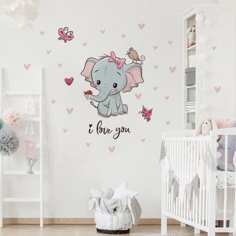Adesivo murale bambini - Elefantina I love you Dimensione LxH: 30cm x 40cm
