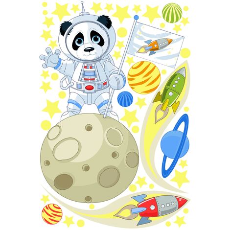 Adesivo murale bambini - Panda Astronauta Dimensione LxH: 35cm x 25cm