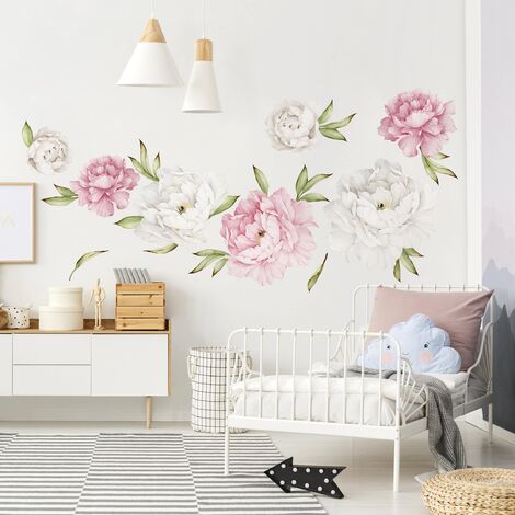 Adesivi murali fiori - Set di peonie rosa e bianche - Stickers