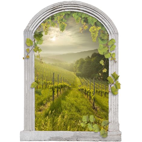 Trompe l'oeil adesivi murali - Finestra aperta su vigneto soleggiato  Dimensione HxL: 30cm x 40cm