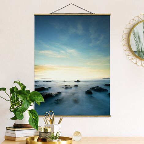 Foto in Cornice marrone XXL tramonto Quadro mare blu 120x80 cm