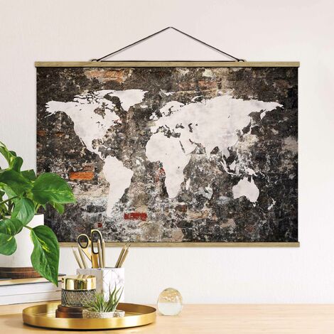 Foto su tessuto da parete con bastone - Mappa del mondo fisico