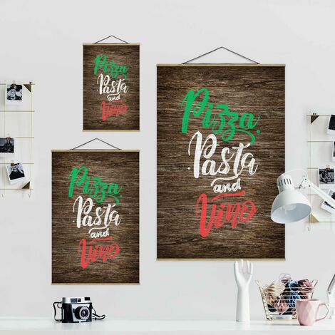 Poster con cornice Pizza Pasta And Vino verticale su