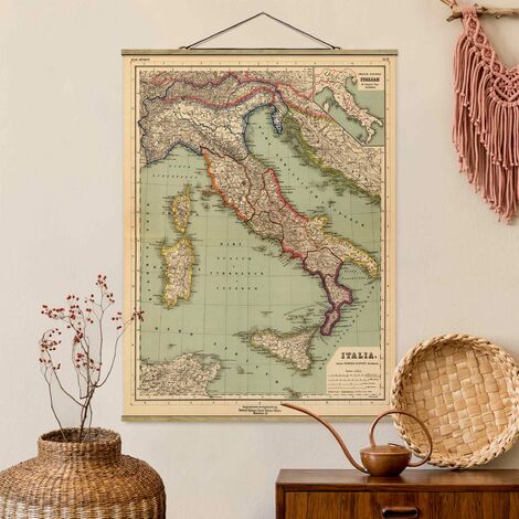 Foto su tessuto da parete con bastone - Cartina geografica vintage dell' Italia - Verticale 4:3 Dimensione