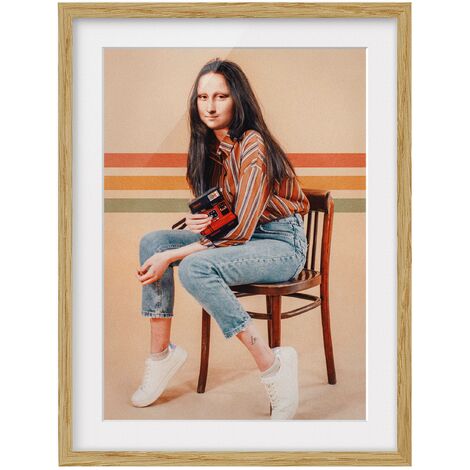 Poster con cornice - Retro Mona Lisa Dimensione HxL: 24cm x 18cm, Colore  cornice: Rovere