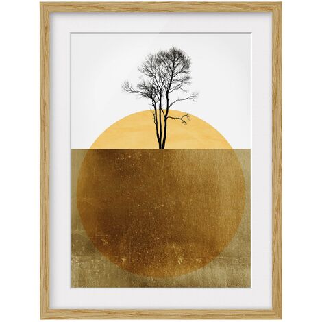 Poster con cornice Sole dorato con albero verticale su