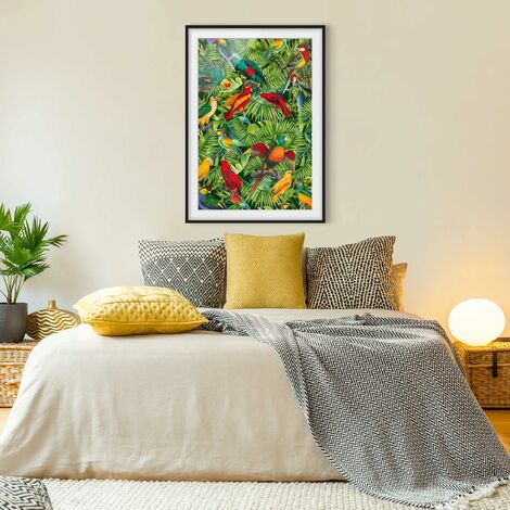 Poster con cornice - Colorato collage - Parrot In The Jungle Dimensione  HxL: 24cm x 18cm, Colore cornice