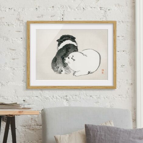 Poster con cornice - Asian Vintage Disegno Bianco e nero Pooch Dimensione  HxL: 18cm x 24cm, Colore