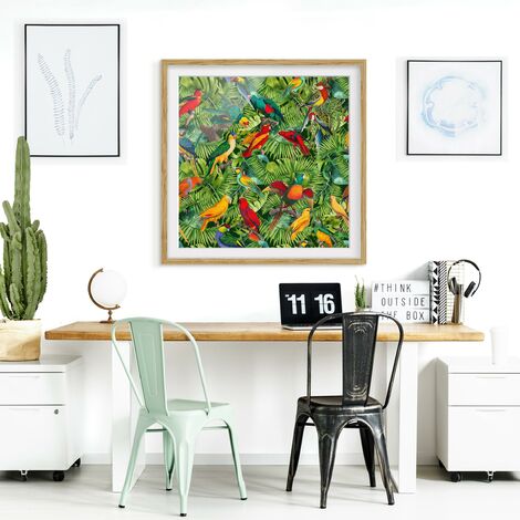 Poster con cornice - Colorato collage - Parrot In The Jungle Dimensione HxL:  20cm x 20cm, Colore cornice