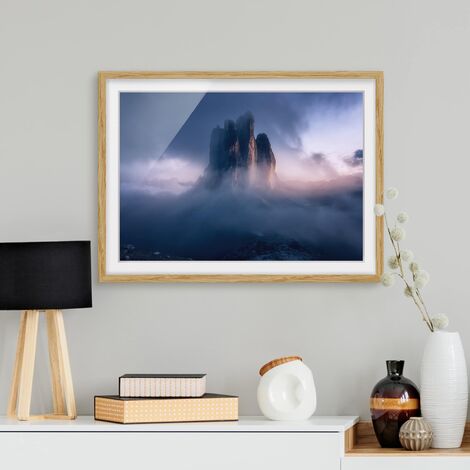 Poster con cornice - Tre Cime in azzurro Dimensione HxL: 18cm x 24cm,  Colore cornice: Rovere