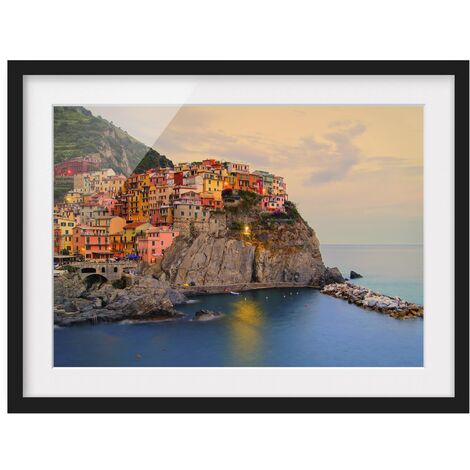 Poster con cornice - Tramonto Sopra Corfù Dimensione HxL: 20cm x 50cm,  Colore cornice: Rovere