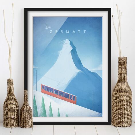 Poster con cornice - Poster di viaggio - Zermatt Dimensione HxL: 24cm x 18cm,  Colore cornice: Nero