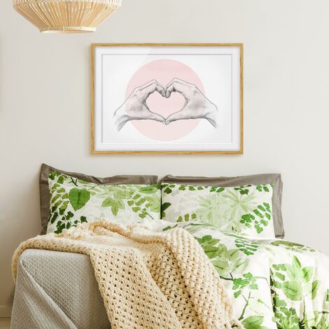 Poster con cornice Illustrazione Cuore cerchio mani Rosa Bianco verticale  su