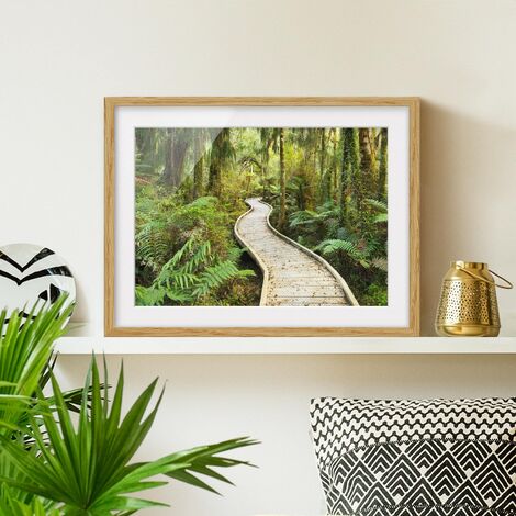 Poster con cornice - Path In The Jungle Dimensione HxL: 18cm x 24cm, Colore  cornice: Rovere