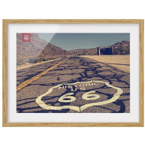 Poster con cornice - Route 66 - Storico Dimensione HxL: 18cm x 24cm, Colore  cornice: Rovere