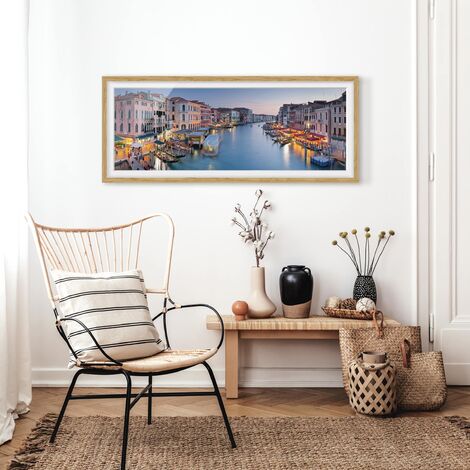 Poster con cornice - Serata Sul Canal Grande A Venezia Dimensione HxL: 20cm  x 50cm, Colore cornice