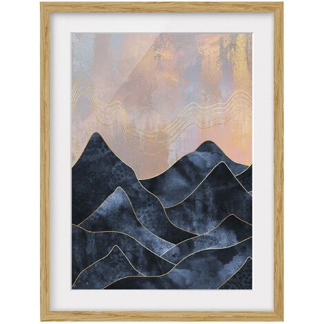 Poster con cornice - Golden Dawn sopra le montagne Dimensione HxL: 24cm x  18cm, Colore cornice: Rovere