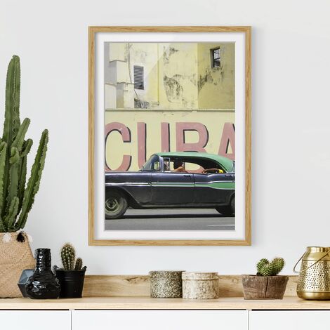 Poster con cornice - Leone con Succulente Dimensione HxL: 24cm x 18cm,  Colore cornice: Rovere