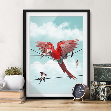Poster con cornice - Cielo Con Uccelli Dimensione HxL: 24cm x 18cm, Colore  cornice: Nero