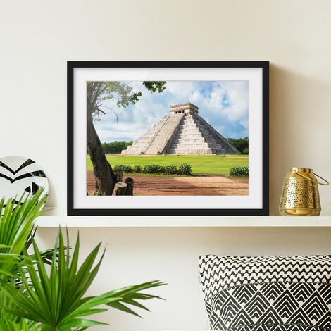 Poster con cornice - El Castillo Pyramid Dimensione HxL: 18cm x 24cm,  Colore cornice: Nero