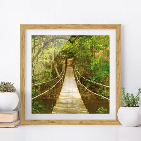 Poster con cornice - Jungle Bridge Dimensione HxL: 20cm x 20cm, Colore  cornice: Rovere