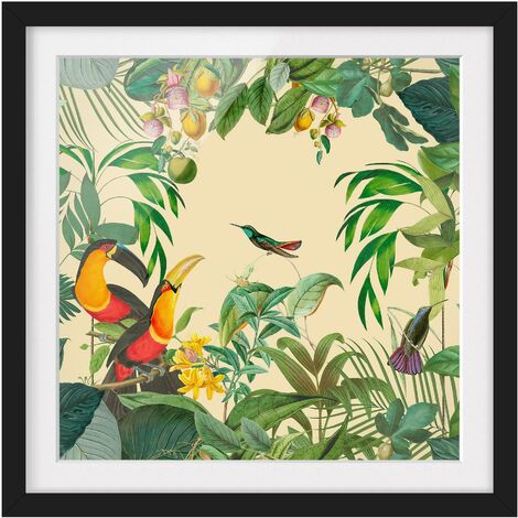 Poster con cornice - Vintage Collage - Birds In The Jungle Dimensione HxL: 20cm  x 20cm, Colore cornice